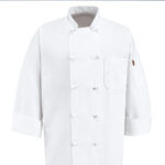 Front view of Dempsey Uniform 10 knot chef coat