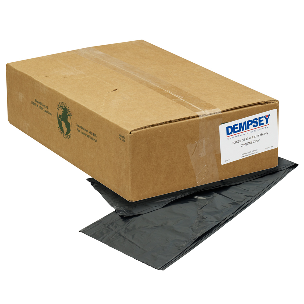 Box of Dempsey Uniform 33 gallon low-density can liners