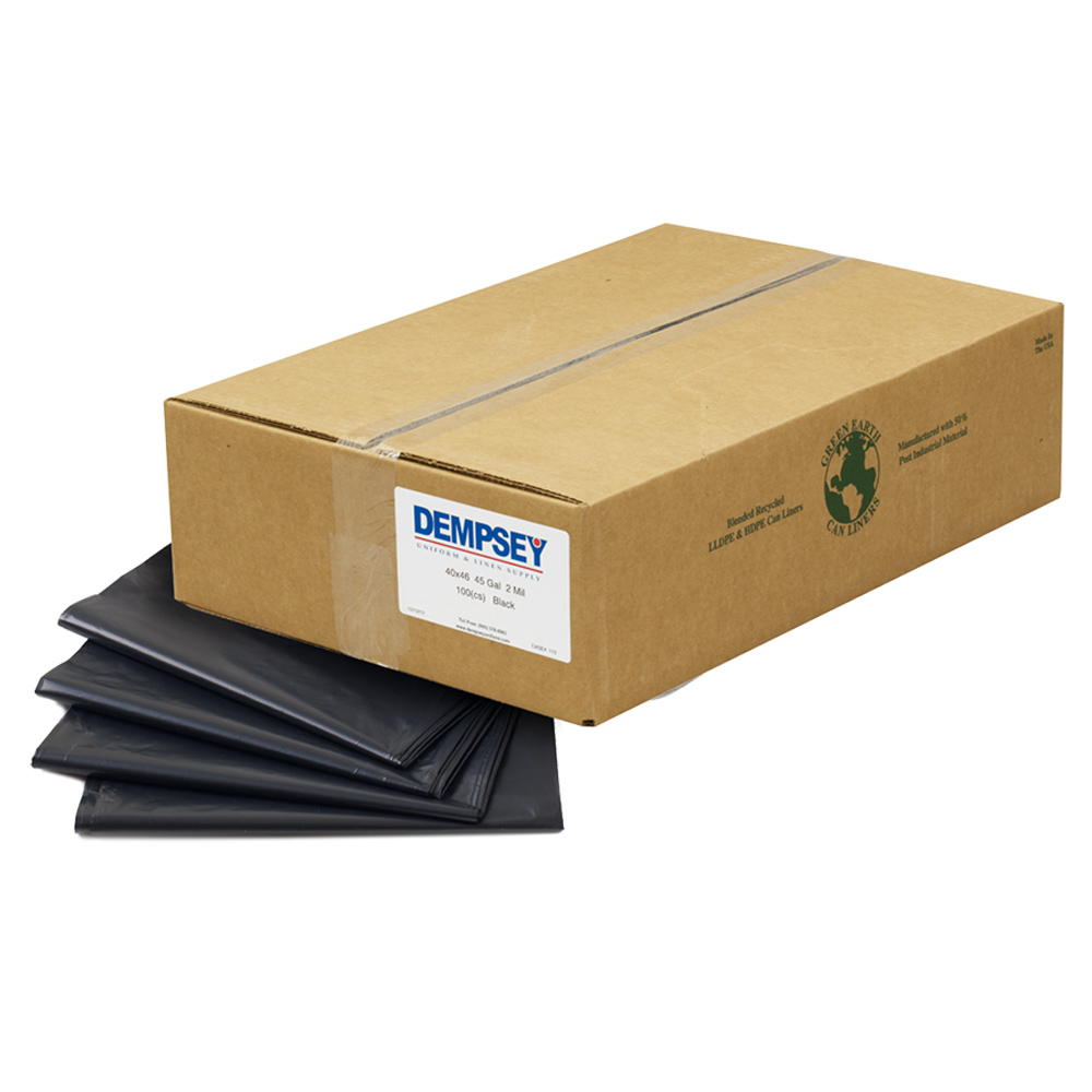 Box of Dempsey Uniform 40-45 gallon low-density can liners