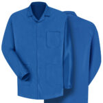 Front and back view of blue Dempsey Uniform ESD anti-static jacket