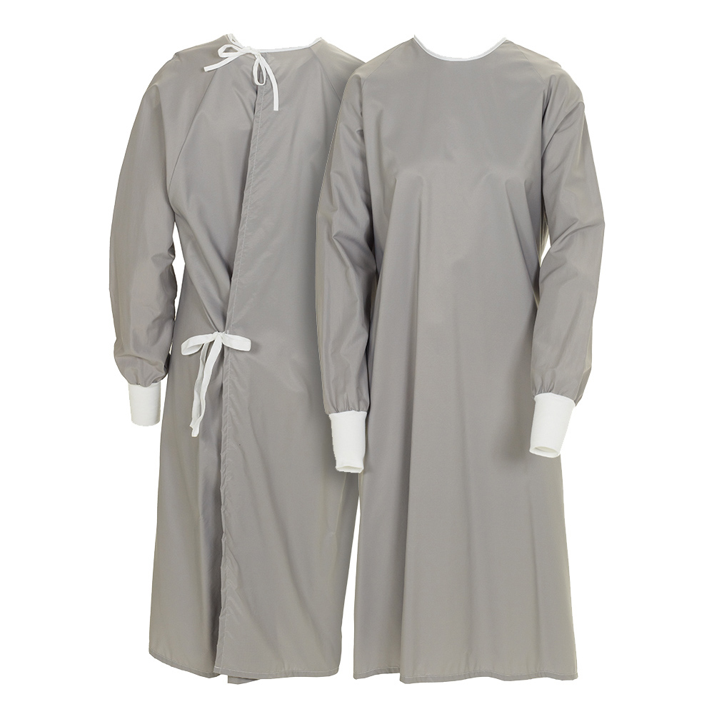 Front and back views of Dempsey Uniform isolation gowns