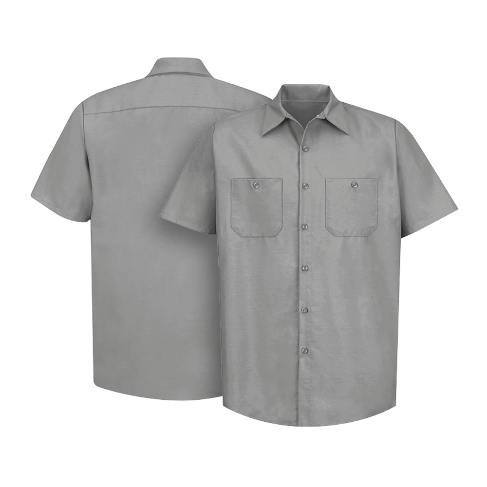 Front and back view of light grey Dempsey Uniform work shirt