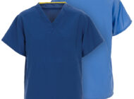 Front and back views of Dempsey Uniform pocketless scrub shirts