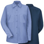 Front and back view of Dempsey Uniform womens solid color long sleeve work shirts