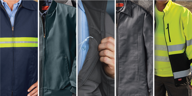 five different outdoor jackets